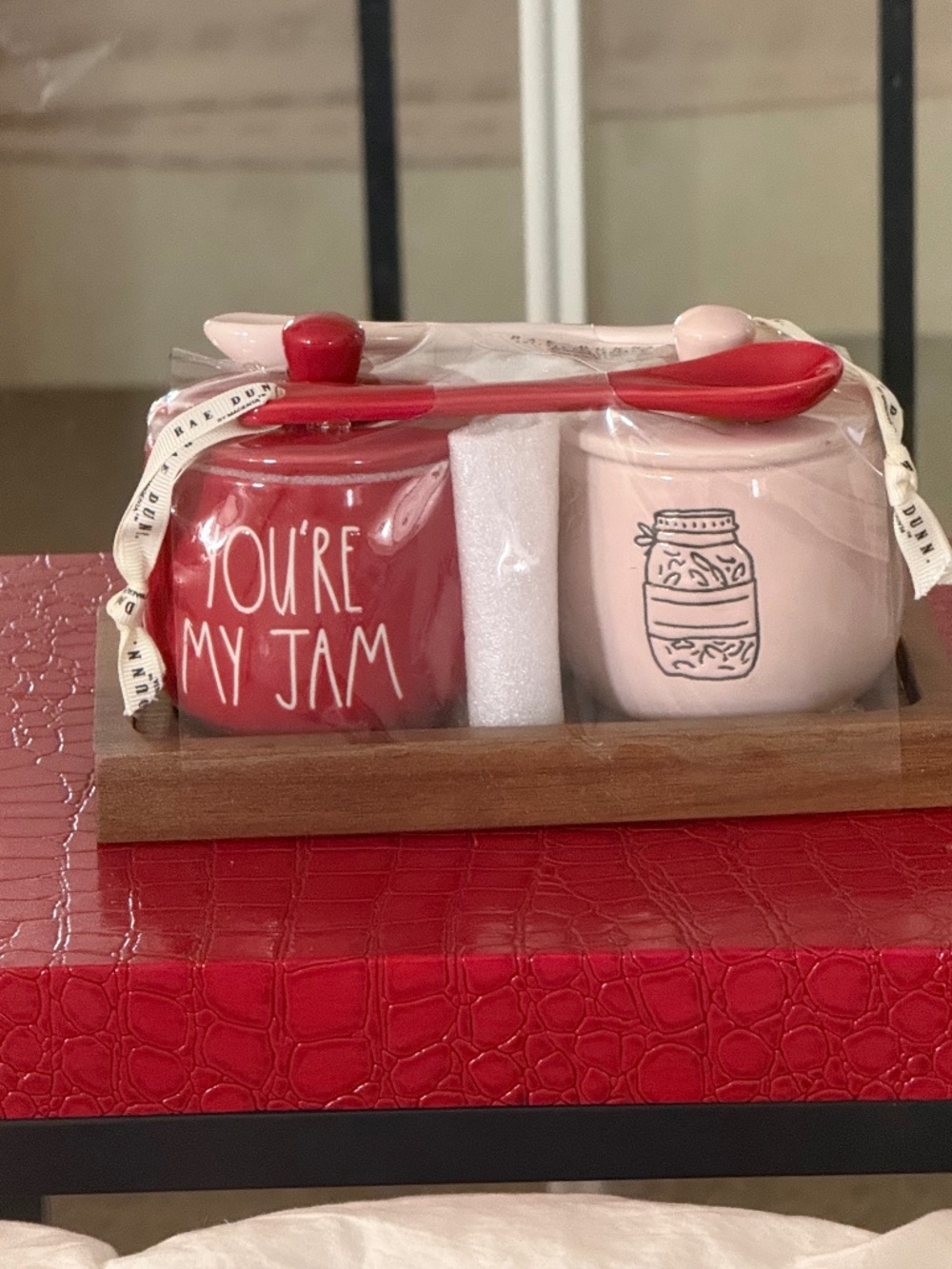 NWT Rae Dunn YOU'RE MY JAM Double Jam & Jelly Cellar Set with Spoons & Wood Tray